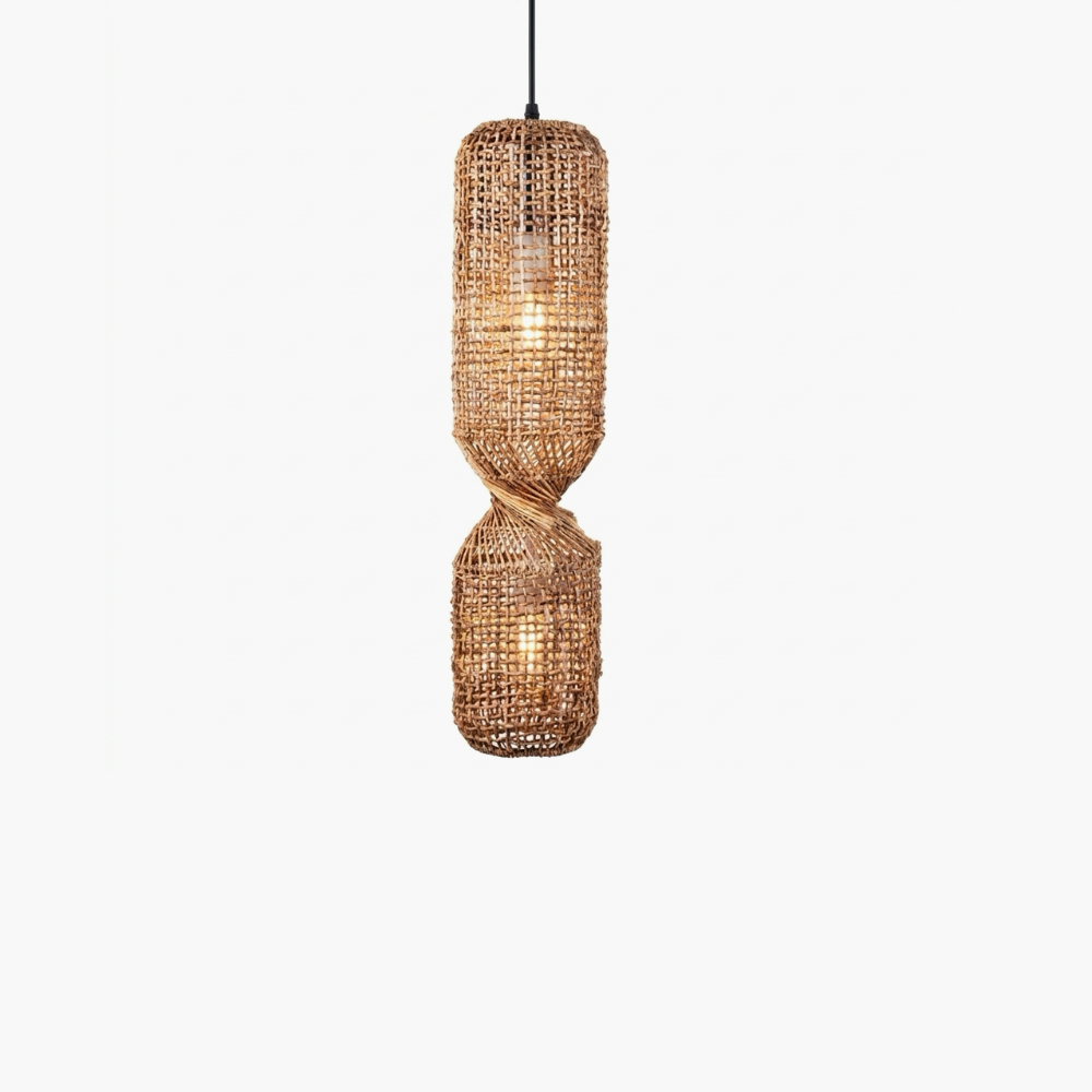 Helix Double-Cylinder Woven Rattan Pendant Light