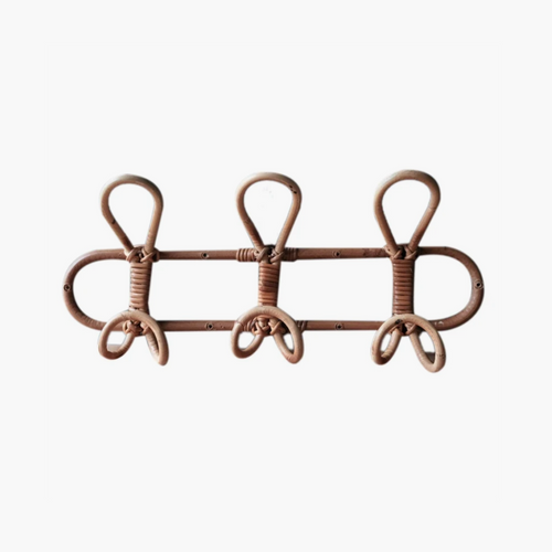 3-Hook Woven Rattan Wall Coat Rack