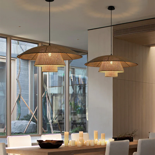 Akiko Japanese Rattan Tiered Pendant Light