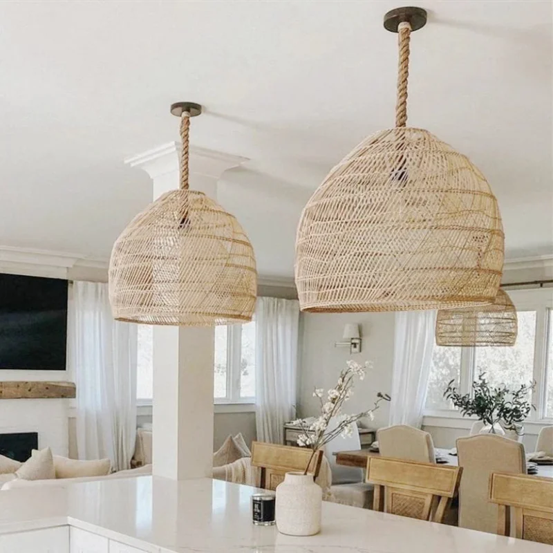 Liana Large Rattan & Rope Pendant Light