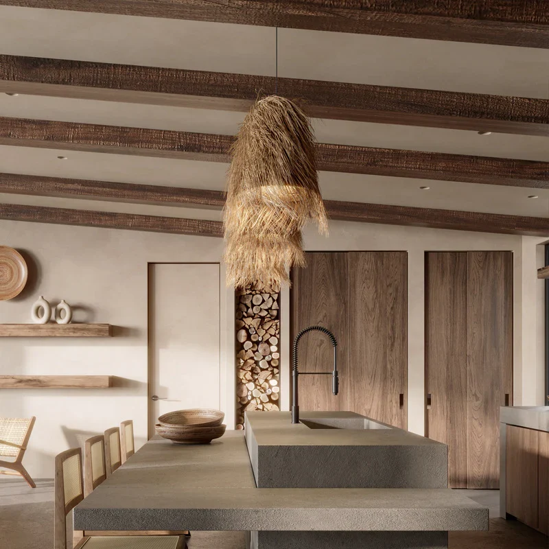 Exotique Woven Rattan Kitchen Island Pendant Light
