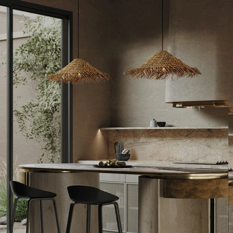 Pastorale Straw Hat Woven Rattan Pendant Light
