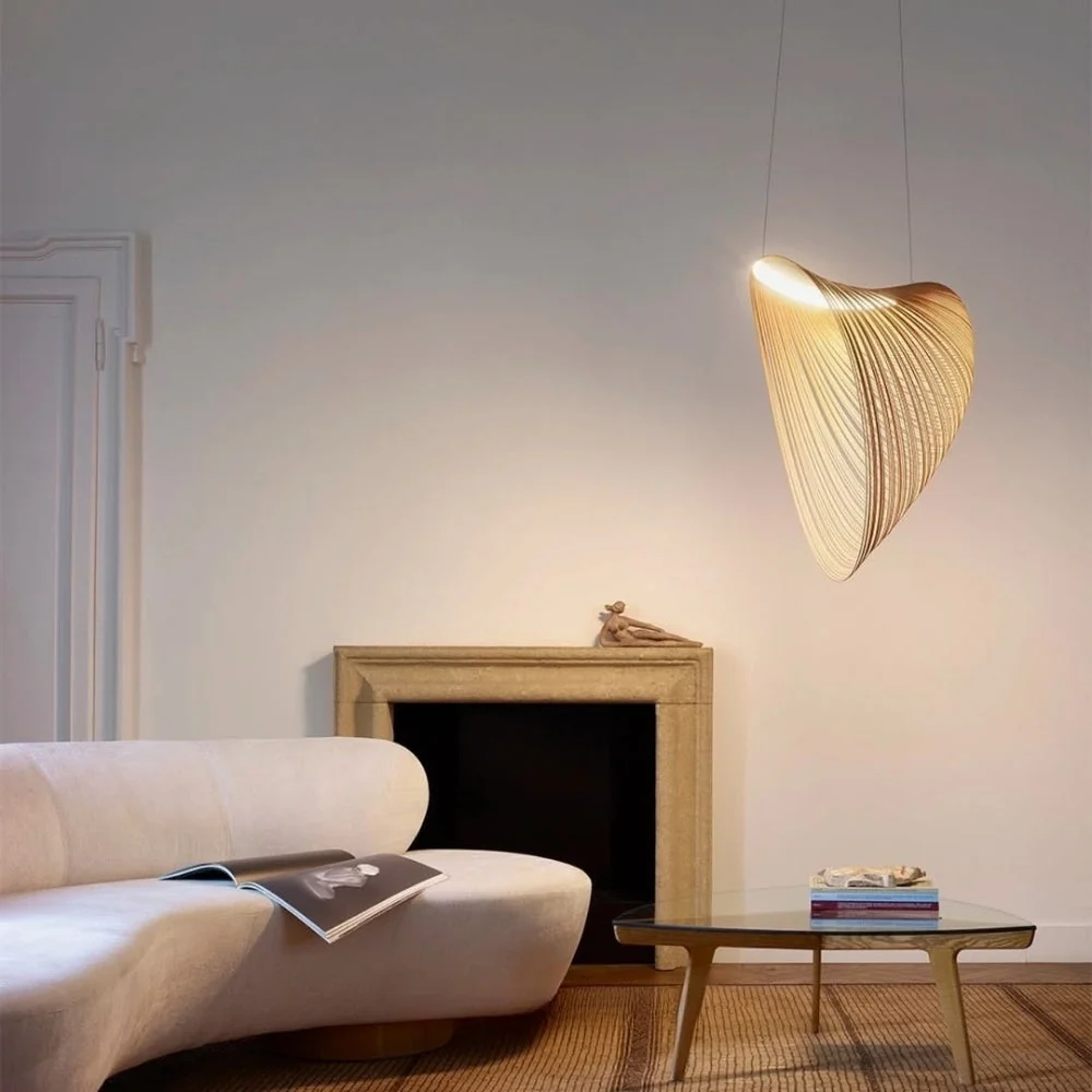 L'Onde Curved Arc Woven Rattan Pendant Light