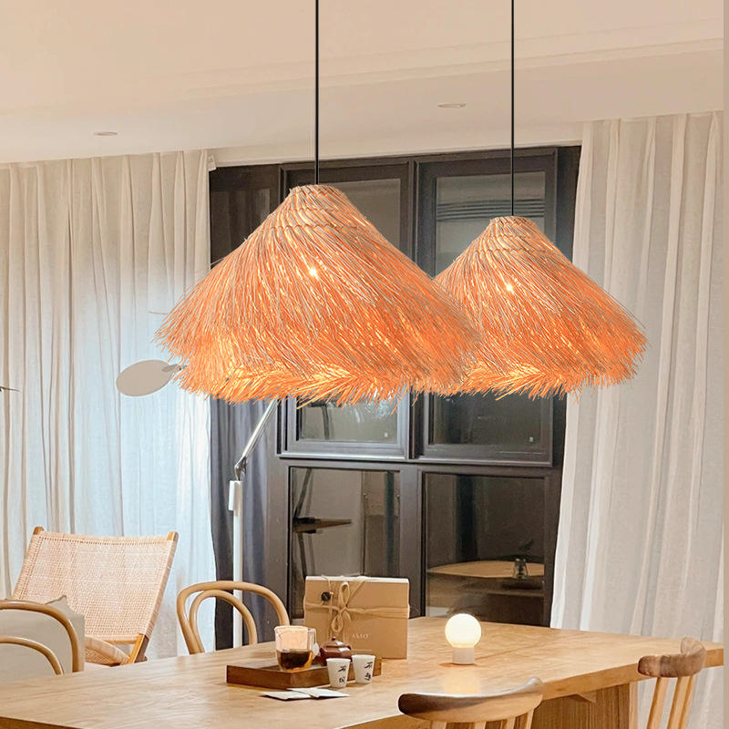 Retro Fringe Woven Rattan Pendant Light