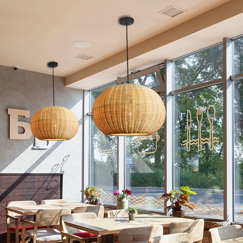 Soléa Woven Wicker Globe Pendant Light