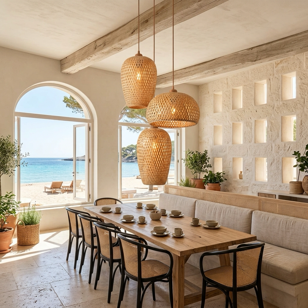 Liana Triple Multi-Light Bamboo Pendant Chandelier