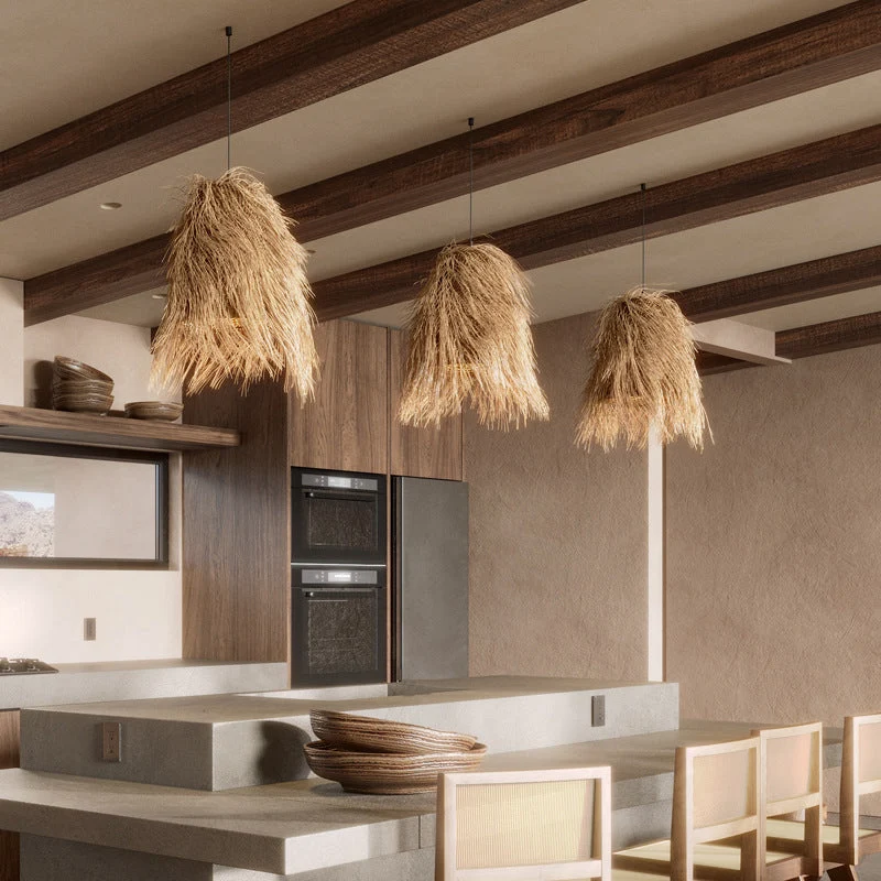 Exotique Woven Rattan Kitchen Island Pendant Light
