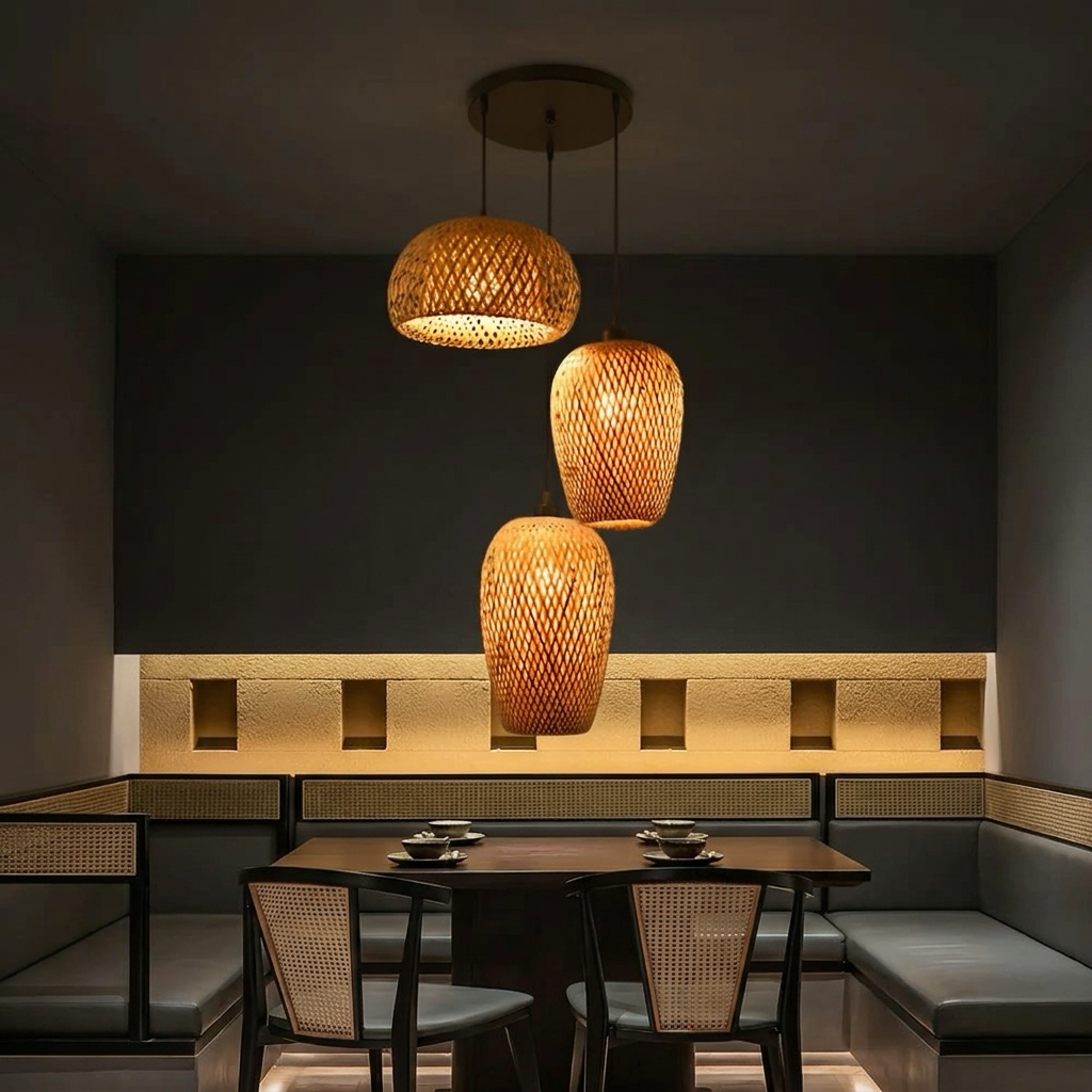 Liana Triple Multi-Light Bamboo Pendant Chandelier