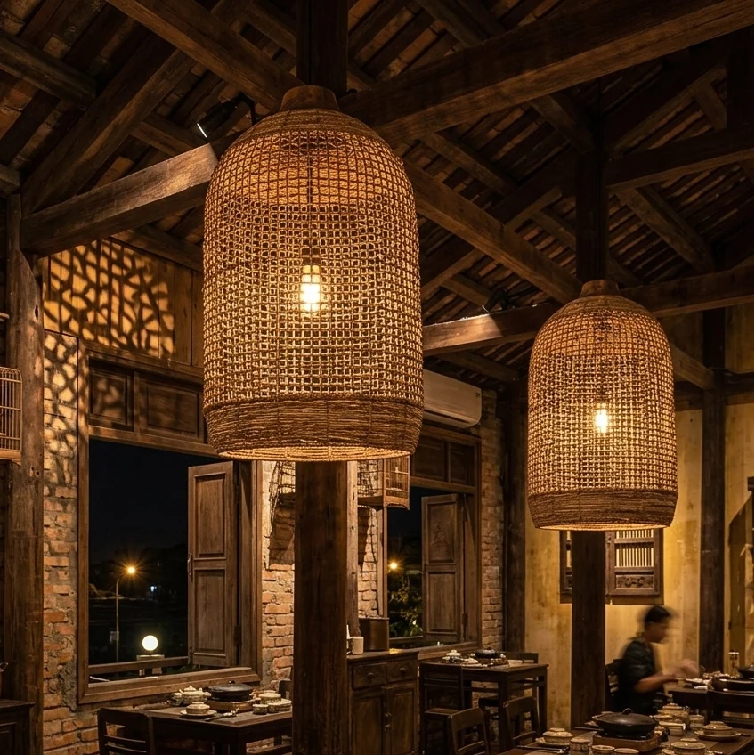 Nomad Woven Rattan Cage Pendant Light