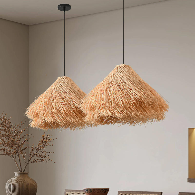 Retro Fringe Woven Rattan Pendant Light