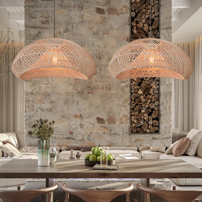 Coucher de Soleil Woven Rattan Dome Pendant Light